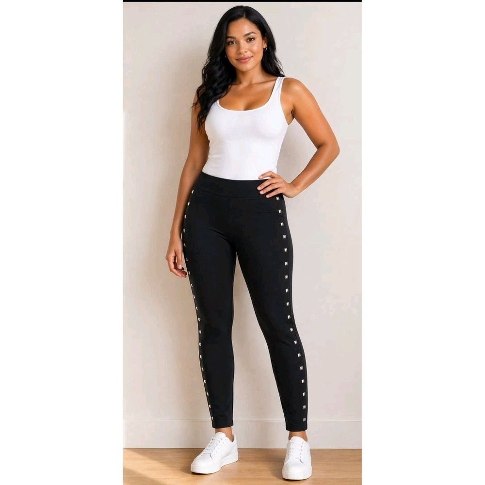 Romeo & Juliet Studded Leggings Black Stretch Side Stud Trim Pants Womens Medium